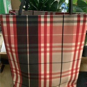 Burberry Red Plaid Tote Bag with Black Handles